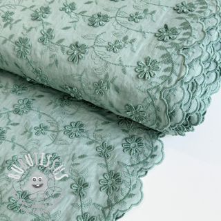 Tissu coton VOILE Embroidery flowers old green