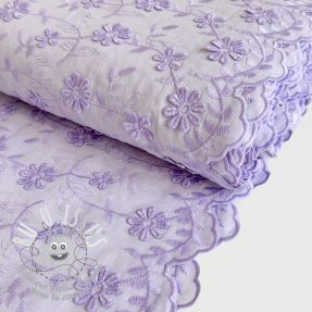 Tissu coton VOILE Embroidery flowers lilac