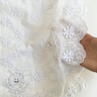 Tissu coton VOILE Embroidery flowers white