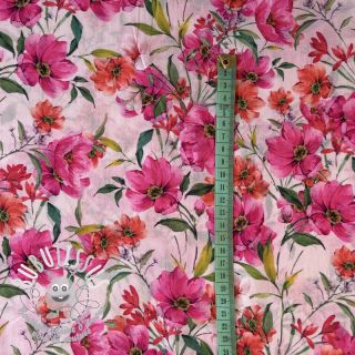 Tissu coton VOILE Pink flowers digital print