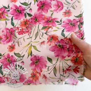 Tissu coton VOILE Pink flowers digital print