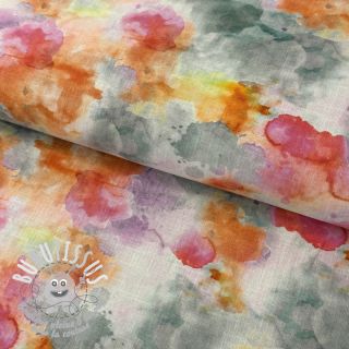 Tissu mélange lin et cotton Abstract flowers RAMIE orange digital print