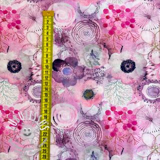 Viscose RAYON POPLIN Sweet flowers pink digital print