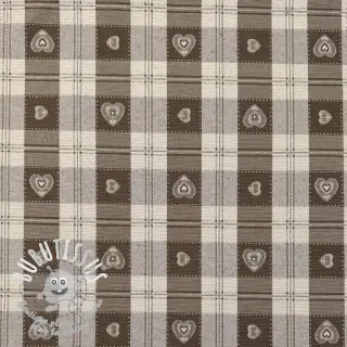 Tissu déco jacquard DOUBLE FACE Landhaus Heart Check taupe