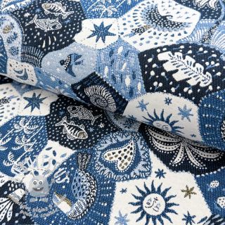 Tissu déco jacquard Tucan allover bleu