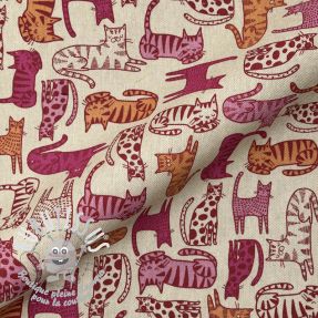 Tissu déco Linenlook Cat Wildlife Art pink
