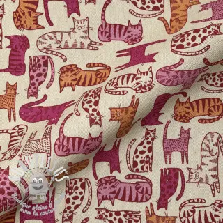 Tissu déco Linenlook Cat Wildlife Art pink