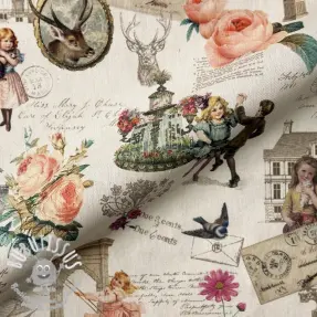 Tissu déco premium Linenlook Poetry Romantic Scene digital print