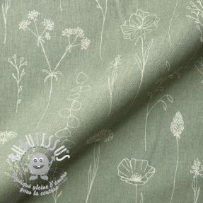 Tissu déco Linenlook Fine Fragile Flower old green