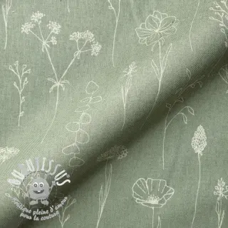 Tissu déco Linenlook Fine Fragile Flower old green