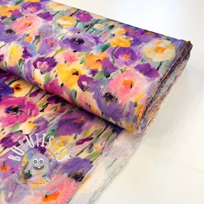 Viscose SATIN Lavender flowers digital print