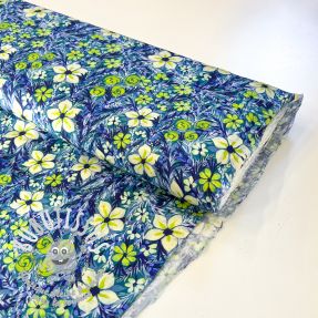 Viscose SATIN Blue flowers digital print