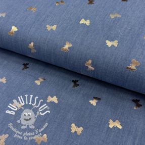 Bavlnená látka JEANS FOIL Butterfly light blue