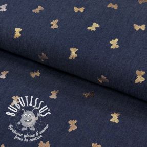 Tissu coton JEANS FOIL Butterfly dark blue