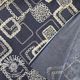 Tissu coton JEANS EMBROIDERY Square dark blue
