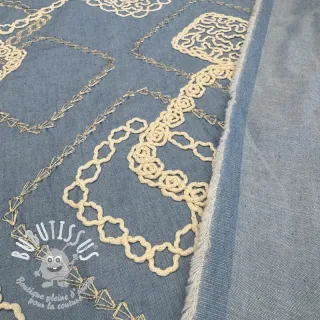 Tissu coton JEANS EMBROIDERY Square light blue
