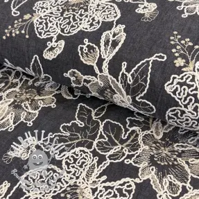 Tissu coton JEANS EMBROIDERY Bouquet black