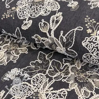 Tissu coton JEANS EMBROIDERY Bouquet black