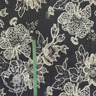 Tissu coton JEANS EMBROIDERY Bouquet black