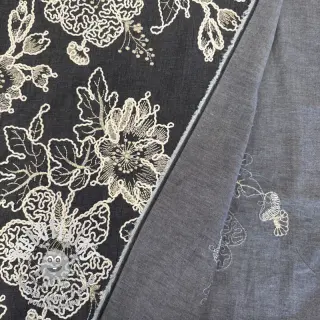Tissu coton JEANS EMBROIDERY Bouquet black