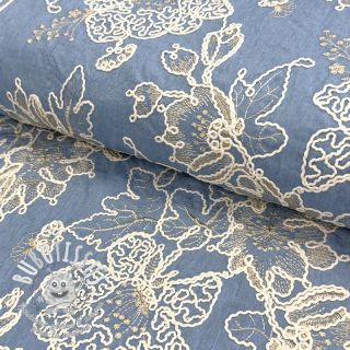 Tissu coton JEANS EMBROIDERY Bouquet light blue
