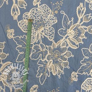 Tissu coton JEANS EMBROIDERY Bouquet light blue