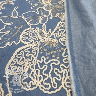 Tissu coton JEANS EMBROIDERY Bouquet light blue