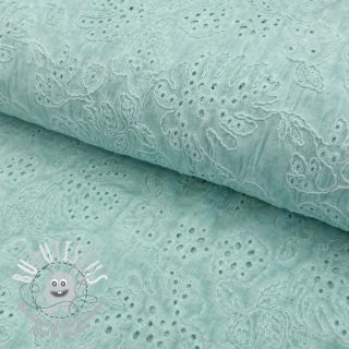 Tissu coton VOILE EMBROIDERY Vintage aqua