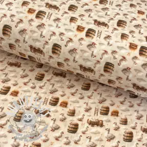 Tissu double gaze/mousseline Little farm animals design C digital print