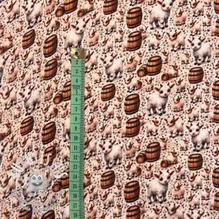 Tissu double gaze/mousseline Little farm animals design B digital print