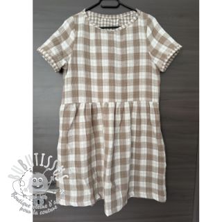 Tissu double gaze/mousseline Double sided CHECKS MINI sand