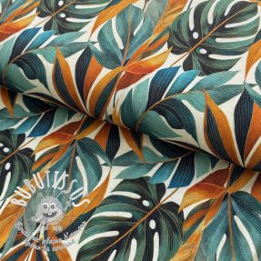 Jersey VISCOSE Rustling leaves orange digital print