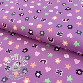 Tissu coton Love mauve