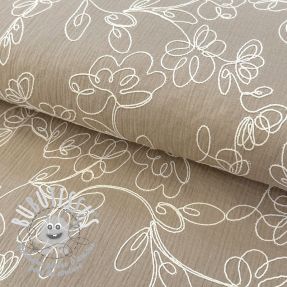 Tissu double gaze/mousseline EMBROIDERY Climbing flowers beige