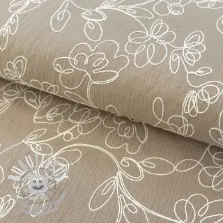 Tissu double gaze/mousseline EMBROIDERY Climbing flowers beige