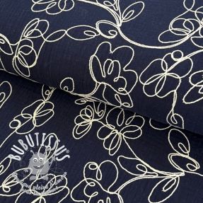 Tissu double gaze/mousseline EMBROIDERY Climbing flowers navy