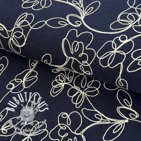 Tissu double gaze/mousseline EMBROIDERY Climbing flowers navy