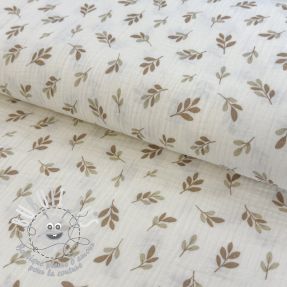 Tissu double gaze/mousseline Leaves in the wind taupe digital print