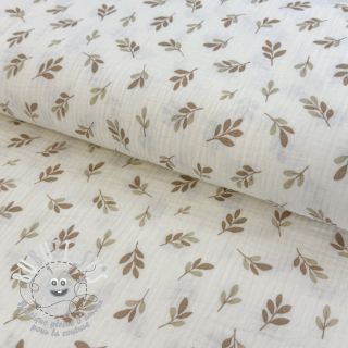 Tissu double gaze/mousseline Leaves in the wind taupe digital print