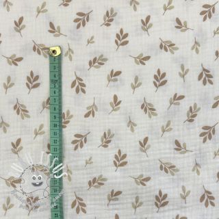 Tissu double gaze/mousseline Leaves in the wind taupe digital print
