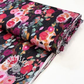 Viscose SATIN Night flowers black digital print