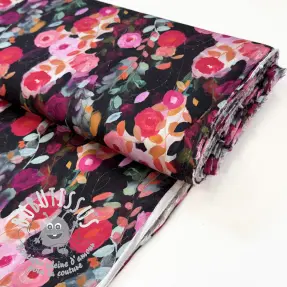 Viscose SATIN Night flowers black digital print