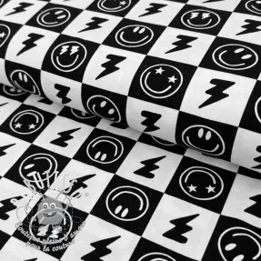 Jersey Happy faces square black digital print