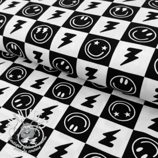 Jersey Happy faces square black digital print