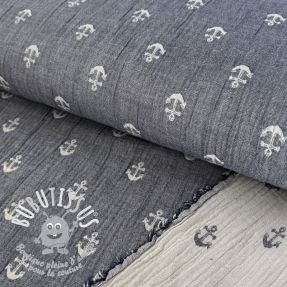 Tissu double gaze/mousseline JACQUARD Anchor 2-side faded gray navy