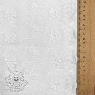 Tissu coton EMBROIDERY Catchy daisy white