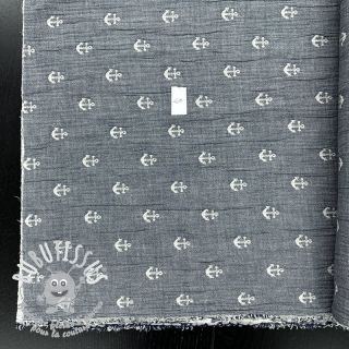 Tissu double gaze/mousseline JACQUARD Anchor 2-side faded gray navy 2nd class