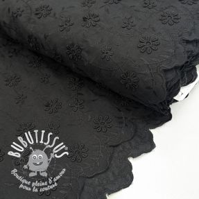 Tissu coton EMBROIDERY Catchy daisy black