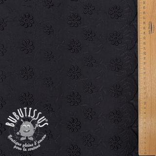 Tissu coton EMBROIDERY Catchy daisy black