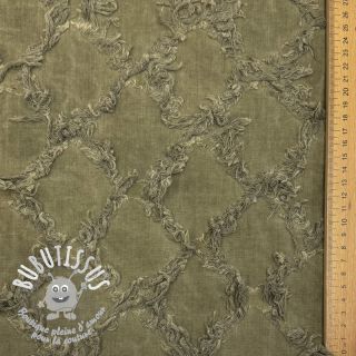 Tissu coton Lin Vintage Fringe Diamonds army